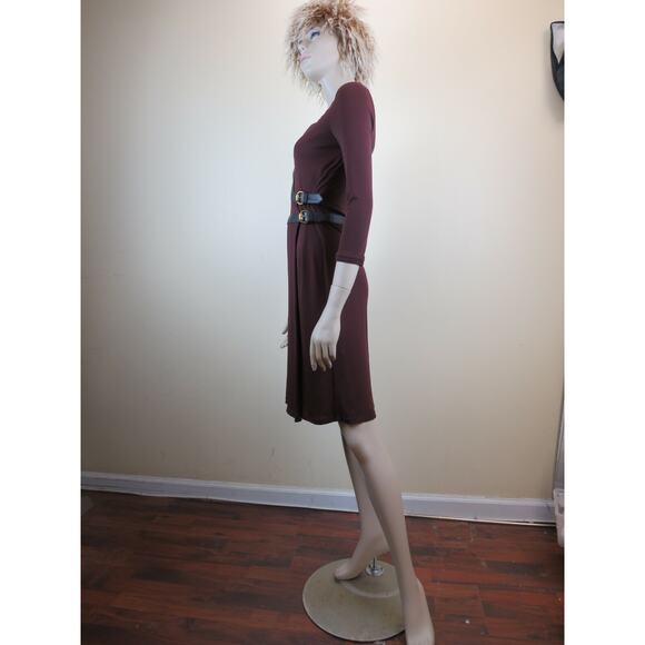 NEW GUCCI WOOL BURGUNDY LEATHER LONG SLEEVES GOLD BUCKLES BELTED DRESS 38 ITALY - Picture 11 of 12